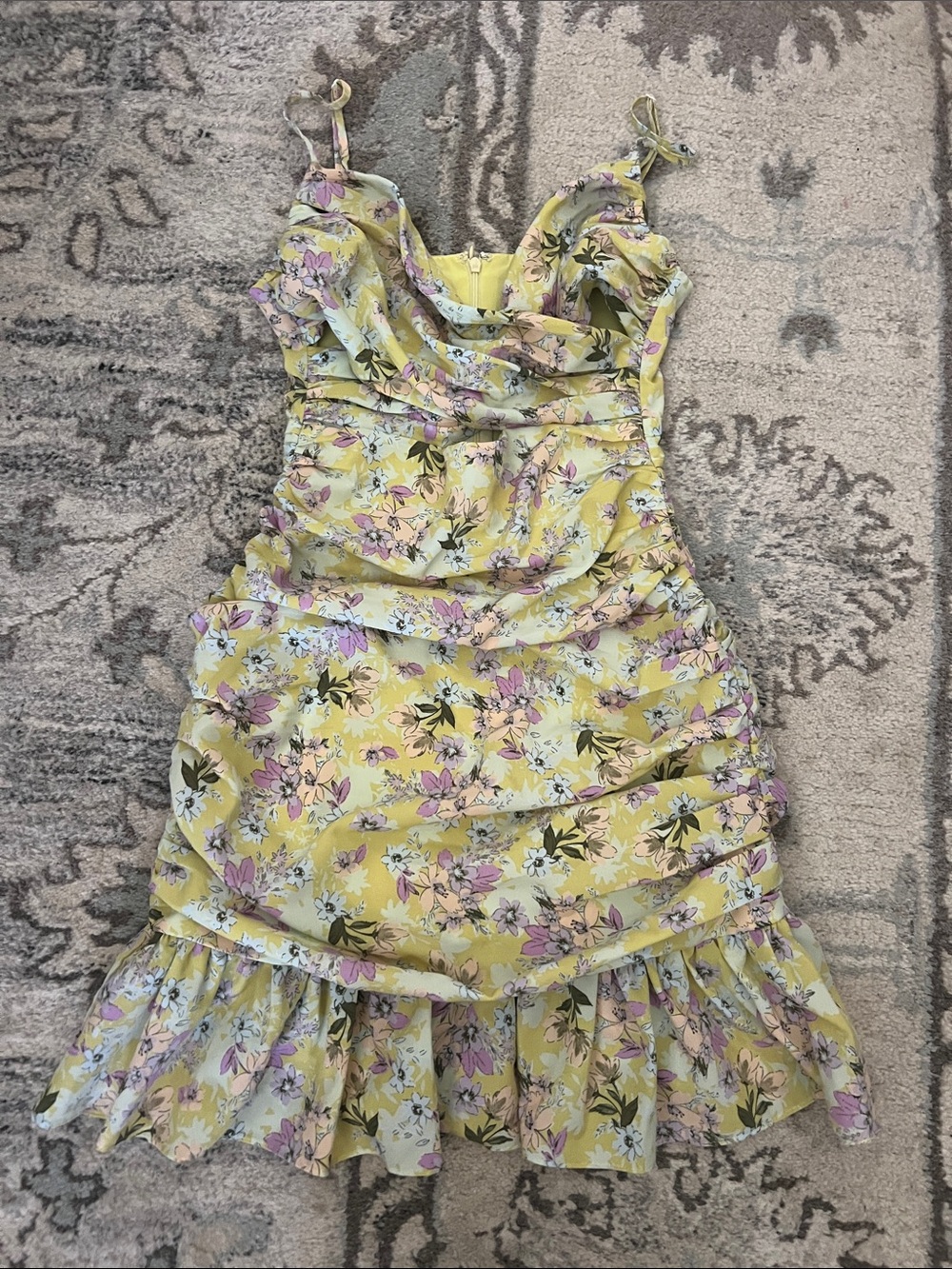 Hello Molly Yellow Floral Ruffle Mini Dress